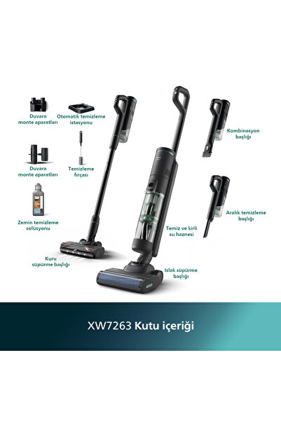 Philips 7000 Serisi AquaTrio Islak&Kuru Kablosuz Dikey Süpürge, AquaSpin Başlık, PowerCyclone Aqua,XW7263/11
