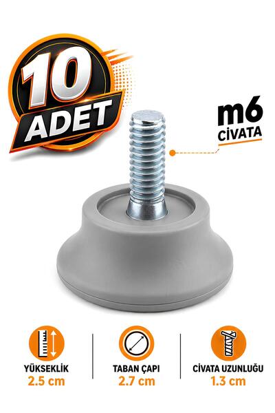 Badem10 10 ADET Bingo Rotil Ayak M6 Civatalı 6 mm Gri Profil Ayağı Ayakları 2...