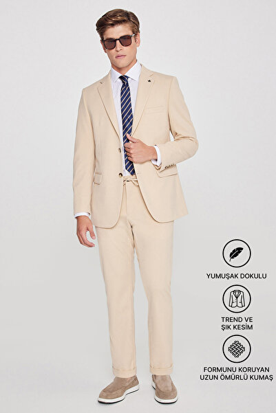 AC&Co / Altınyıldız Classics Men's Beige Slim Fit Slim Fit Mono Collar Waist ...