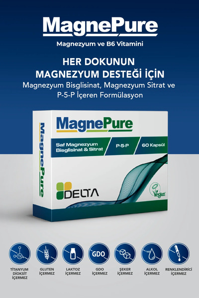 Dens Delta Naturel MagnePure - Magnezyum Bisglisinat Sitrat ve B6 Vitamini İç...