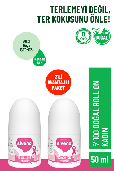 Siveno %100 Doğal Roll-On Kadın Deodorant Ter Kokusu Önleyici Bitkisel Leke B...