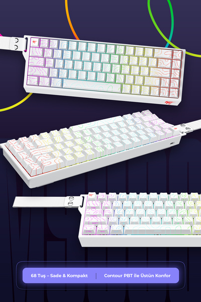 Havit Gamenote KB922L RGB Manyetik Klavye 68 Tuş PBT Keycap Full Rollover - Beyaz