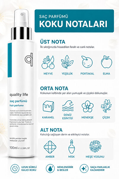 Quality Life Saç Parfümü Besleyici ve Nemlendirici Saç Bakımı- Kadın Erkek Saç Spreyi- Vücut Spreyi