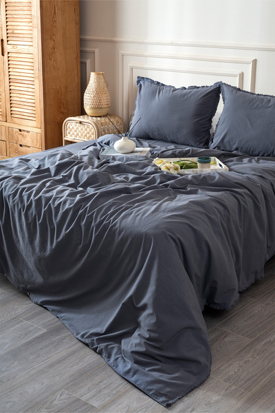 Koza Home Boho Sade Natural Gri % 100 Pamuk Nevresim Takımı Tek Kişilik 100 X...