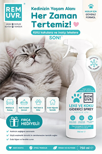 REMUVR Kediler İçin Leke ve Koku Giderici Sprey 750 ml | Kedi İdrar Lekesi Te...