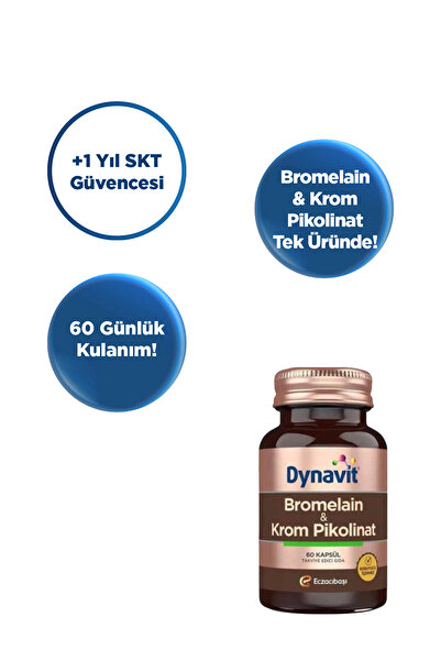 Dynavit Bromelain (Ananas Ekstresi)&Krom Pikolinat 60 Bitkisel Kapsül - Ödem Atımı&Diyetisyen Önerisi