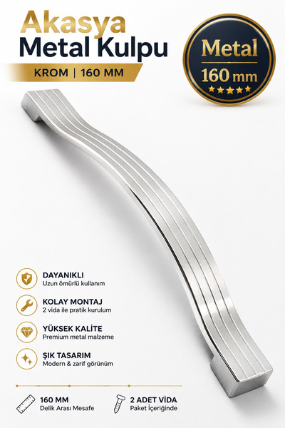 Badem10 Akasya Metal Mobilya Mutfak Çekmece Dolabı Kapı Dolap Kulpu Kulbu Kro...