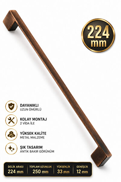 Badem10 Gölcük Kulp Metal 224 mm Eskitme Antik Bakır Mobilya Mutfak Çekmece K...
