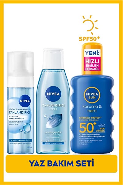 NIVEA SUN SPF50 Güneş Koruyucu Vücut Spreyi 200ml, Yüz Temizleme Köpüğü 150ml...