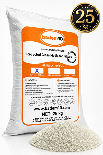 Badem10 25 Kg Cam Filtre Medyası (0.50-1.20 MM) Havuz Filitre Temizleme Su Ar...