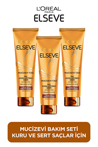 ELSEVE Mucizevi Yağ Saç Güzelleştirici Krem 150 ml Kuru Ve Sert Saçlar 3'lü Set