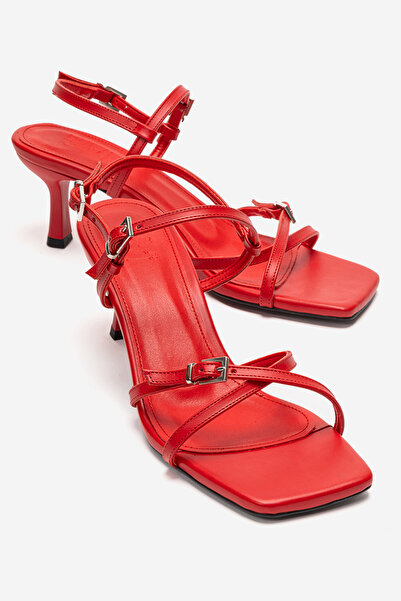 LuviShoes Γυναικεία πέδιλα με τακούνι NEBEL Red Skin