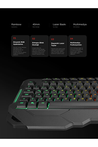 Rampage Kb-r46 Carısma Usb Rainbow Aydınlatmalı Q Gaming Oyuncu Klavye KB-R46