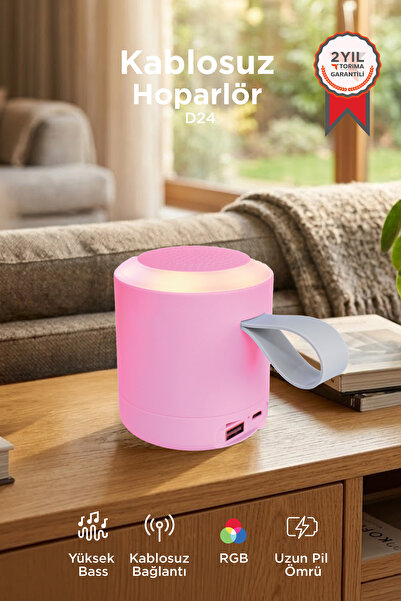 Torima Bluetooth Hoparlör SD USB Destekli Taşınabilir Speaker D24 Pembe