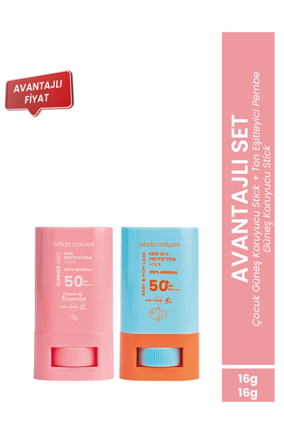 Bade Natural 50 SPF Ton Eşitleyici Pembe Güneş Koruyucu Stick 16g & 50 SPF Ço...