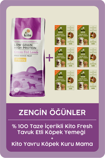 kito Kuzu Etli Yavru Köpek Maması 2.5 KG + 6 Adet Fresh Tavuk Etli %100 Taze ...