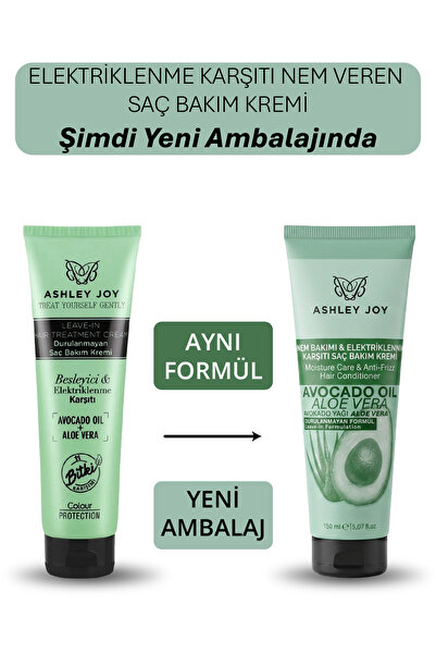 ASHLEY JOY Tutuş Sağlayan Nemlendirici Elektriklenme Karşıtı Durulanmayan Bakım Kremi Avokado, Aloevera 150 ml