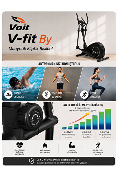 Voit V-fit By Voit Manyetik Eliptik Bisiklet Sessiz Çalışan Elden Nabız Ölçerli Kondisyon Aleti