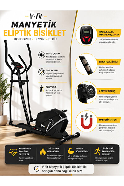 Voit V-fit By Voit Sessiz Manyetik Eliptik Bisiklet Nabız Ölçerli Ev Tipi Kon...