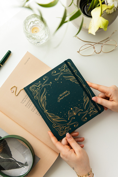 PAPERORA دفتر يوميات قراءة قابل للتثبيت - دفتر يوميات قراءة 18x20 سم أخضر داكن