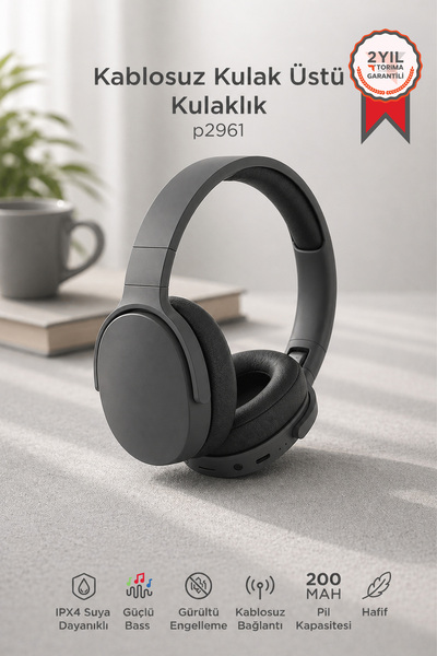 Torima Bluetooth Kulaklık Kulak Üstü Kablosuz Kulaklık P2961 Koyu Gri