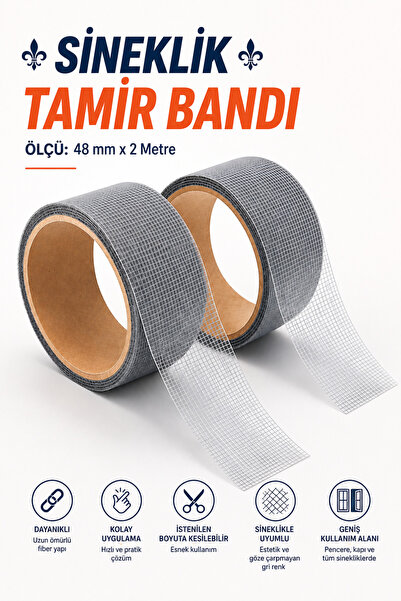 Badem10 48 mm x 2 Metre (2 ADET) Yapışkanlı Sineklik Tülü Tamir Bandı Yırtık ...