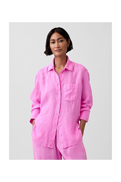 GAP THE RELAXED SHIRT - LINEN NEON PINK ROSE 100% Linen S