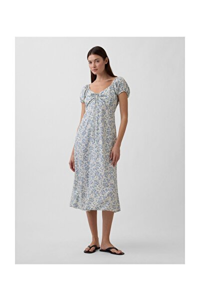 GAP V-SS TIE PUFF SLV MAXI ALBASTRU FLORAL 100% Viscoză Convențional L