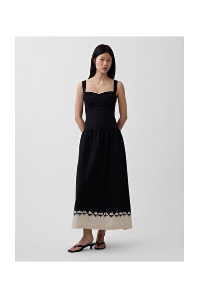 GAP SL Leinen-Maxikleid mit Tiefem Ausschnitt Ombre 55% Leinen Europäischer F...