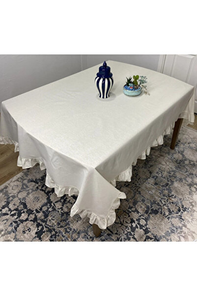 LILYUM Τραπεζομάντηλο 100% ακατέργαστο βαμβακερό λινό βολάν 160x220 εκ. Τραπε...