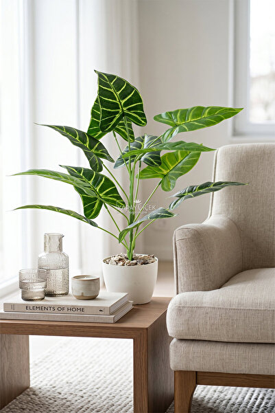 Yapay Çiçek Deposu Saksıda Yapay 12 Yapraklı Bitki 55 cm Model-1