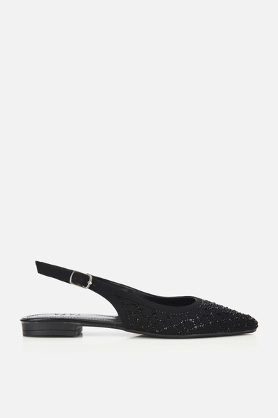 Yaya by Hotiç Γυναικείες μαύρες μπαλαρίνες με μυτερή μύτη και πέτρες, κομψές ...