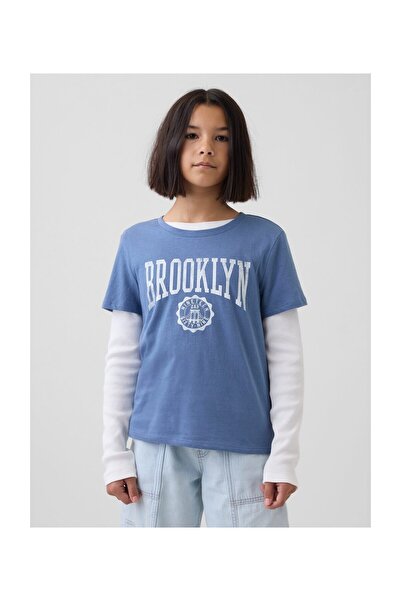 GAP Tričko pro dívky, velikost S, barva BAINBRIDGE BLUE, 100% bavlna