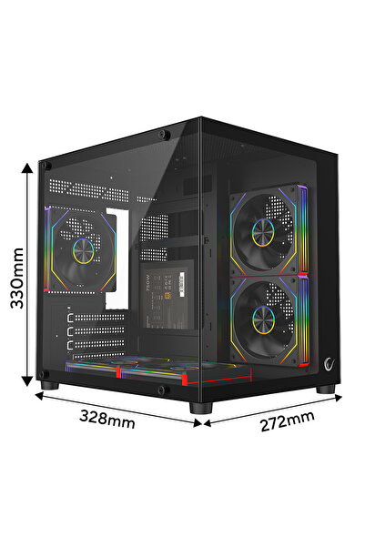 Rampage LUMID V2 750W 80 Plus Bronze M-ATX Temperli Camlı 5*12cm ARGB Fan Siy...