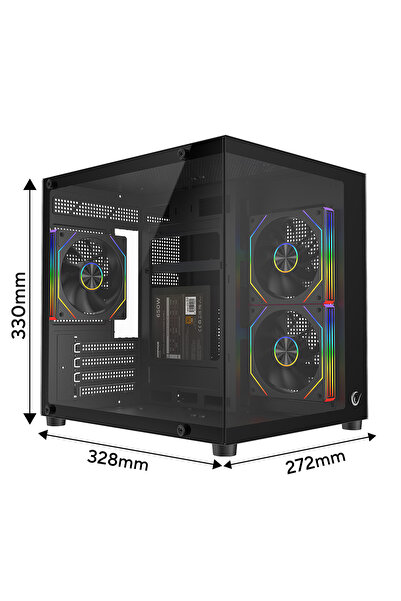 Rampage LUMID 650W 80 Plus Bronze M-ATX Temperli Camlı 3*12cm ARGB Fan Siyah ...