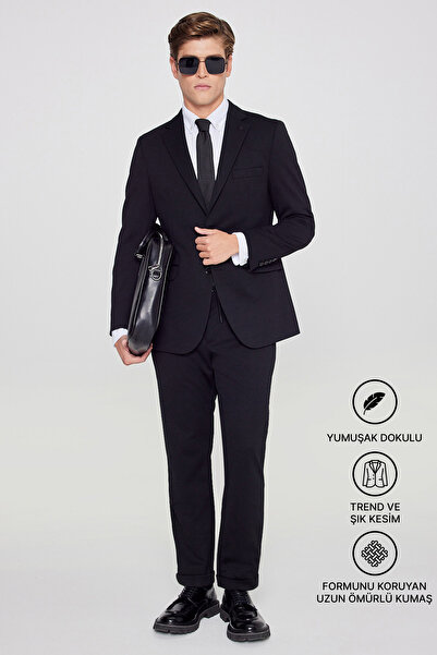 AC&Co / Altınyıldız Classics Ανδρικό μαύρο εφαρμοστό Slim Fit Mono γιακά Beli...