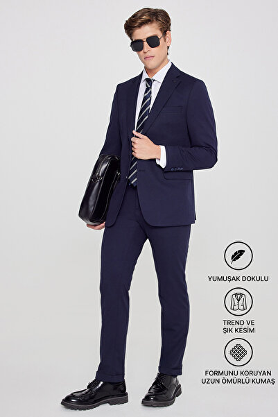 AC&Co / Altınyıldız Classics Men's Navy Blue Slim Fit Slim Fit Mono Collar Wa...