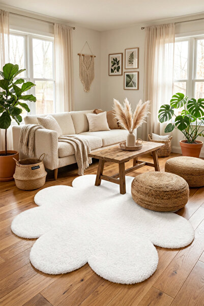 ALgorand Home Papatya Model Yumuşak Peluş Dekoratif Salon Oturma Odası Halısı