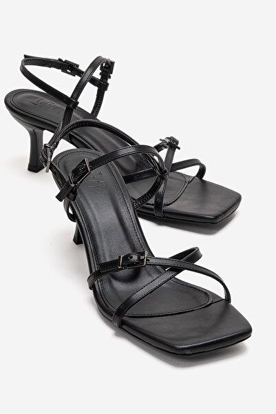 LuviShoes Γυναικεία πέδιλα με τακούνι NEBEL Black Skin