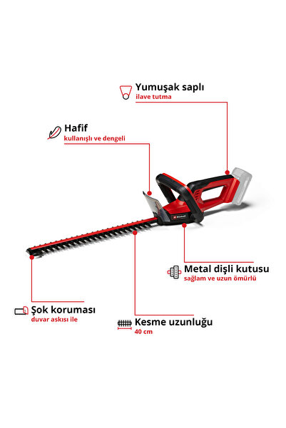 Einhell GC-CH 18/40 Li Solo, Akülü Çit Budama (Akü ve şarj cihazı dahil değildir) - 3410940