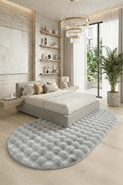 ALgorand Home Oval Peluş Halı Gri Kaymaz Taban Yıkanabilir Yumuşak Salon Yatak Odası Halısı