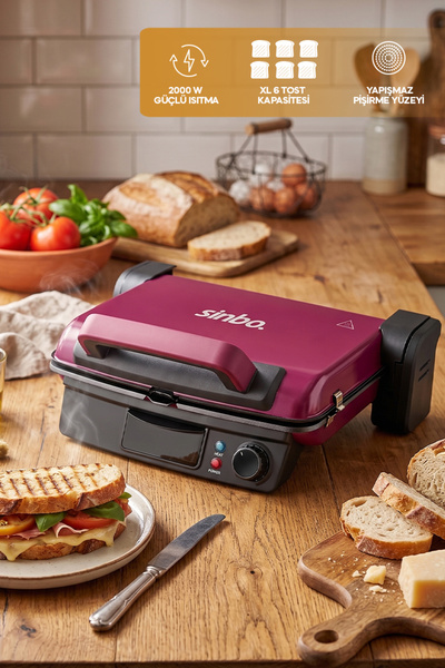 Sinbo SSM-2539 Izgara & Tost Makinesi 180 Derece Açılabilir – Çıkarılabilir P...