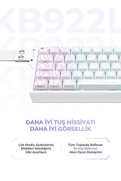 Havit Gamenote KB922L RGB Manyetik Klavye 68 Tuş PBT Keycap Full Rollover - Beyaz
