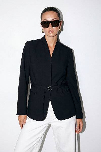 Drop by TrendyolMilla Black Collarless Jacket, Pack of Belt Tdrss26Ce00001