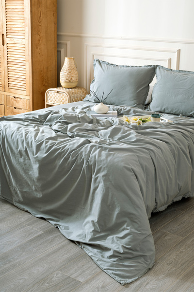 Koza Home Boho Sade Natural Yeşil % 100 Pamuk Nevresim Takımı Tek Kişilik 100...