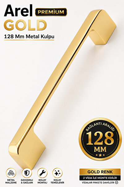 Badem10 Arel (PREMİUM) Gold Altın 128 Mm Metal Mobilya Mutfak Çekmece Dolabı ...