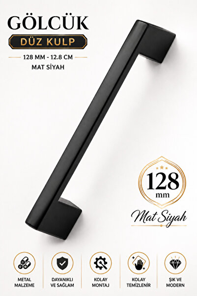 Badem10 Gölcük Düz (128 MM - 12.8 CM) Siyah Mobilya Mutfak Dolap Çekmece Dola...