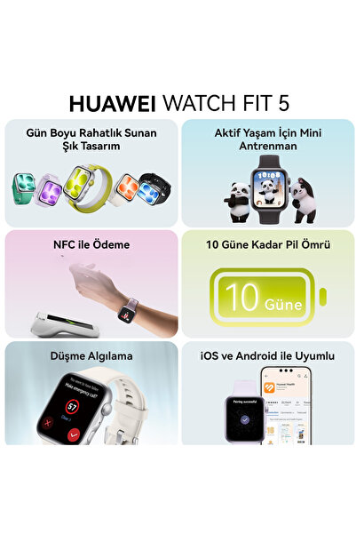 Huawei Watch Fit 5 Krem Beyaz Akıllı Saat - Uzun Ömürlü Batarya