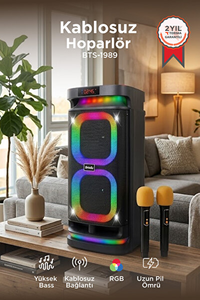 Torima Bluetooth Hoparlör Karaoke Mikrofonlu Rgb Işıklı Speaker BTS1989 Siyah