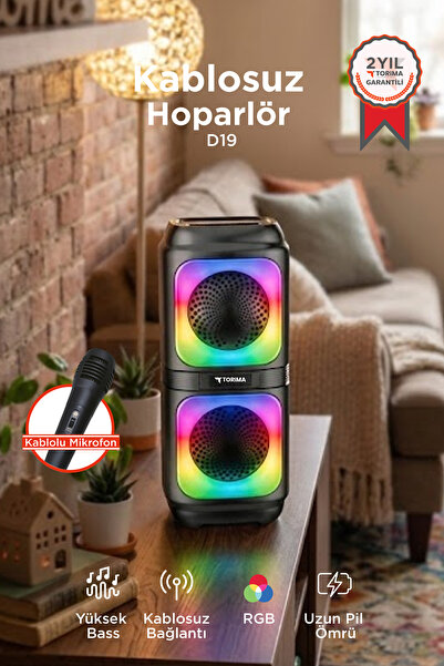 Torima Bluetooth Hoparlör Rgb Işıklı Mikrofonlu TWS Destekli Speaker D19 Siyah